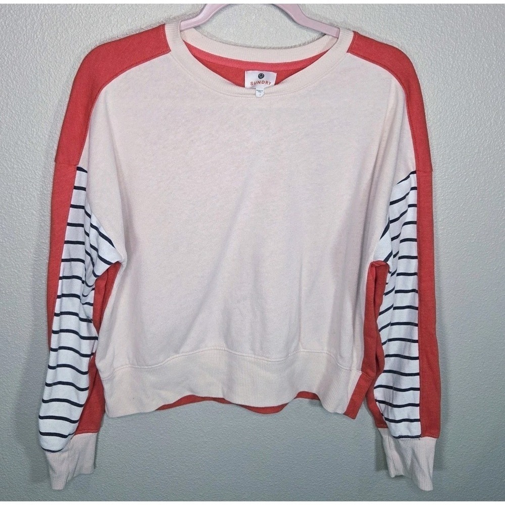 Sundry Colorblock Sweatshirt USA Striped Sleeve Cropped Pullover Size 1
